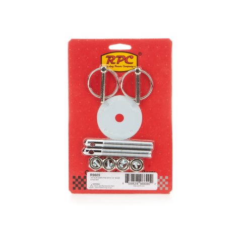 Hood Pin - 0.5 in OD x 3.875 in Long - 2.5 in OD Scuff Plates - Torsion Clips - Hardware Included - Steel - Chrome - Kit