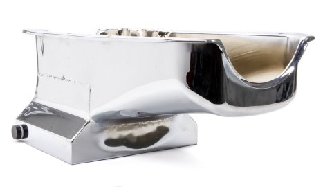 Engine Oil Pan - Drag Race - Rear Sump - 7 qt - 8.25 in Deep - Steel - Chrome - 2-Piece Seal - Small Block Chevy - Each