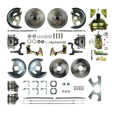 Brake System - 4 Wheel Power Disc Conversion - Complete - 1 Piston Caliper - 11.00 in Plain Rotors - Offset Hat - Iron - Natural - GM A-Body 1964-72 - Kit