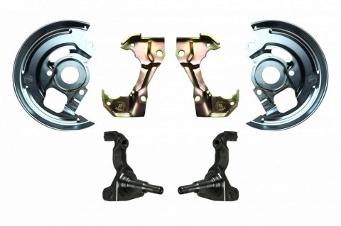 Spindle - Stock Pin Height - Driver / Passenger Side - Backing Plates / Caliper Brackets - Iron - Natural - GM A-Body / F-Body / X-Body 1964-72 - Kit