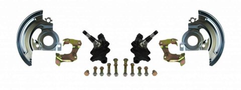 Spindle - 2 in Drop Spindle - Driver / Passenger Side - Backing Plates / Caliper Brackets - Iron - Natural - GM A-Body / F-Body / X-Body 1964-72 - Kit