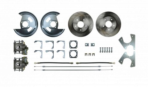 Brake System - Disc Conversion - Rear - 1 Piston Caliper - 11.000 in Plain Rotor - Offset Hat - Iron - Natural - GM 10-Bolt / 12-Bolt - Kit