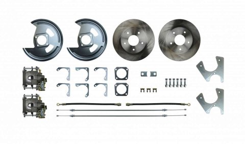 Brake System - Disc Conversion - Rear - 1 Piston Caliper - 11.000 in Plain Rotor - Offset Hat - Iron - Natural - GM 10-Bolt / 12-Bolt - Kit
