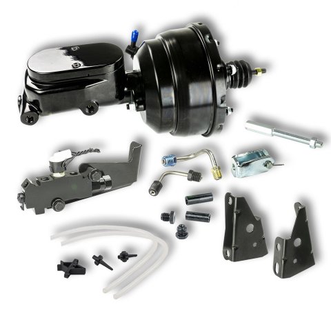 Master Cylinder and Booster - 1.125 in Bore - Dual Integral Reservoir - 8 in OD - Dual Diaphragm - Aluminum - Black Paint - GM A-Body / F-Body / X-Body 1964-74 - Kit