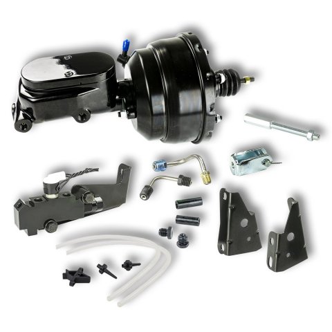 Master Cylinder and Booster - 1 in Bore - Dual Integral Reservoir - 8 in OD - Dual Diaphragm - Aluminum - Black Paint - GM A-Body / F-Body / X-Body 1964-74 - Kit