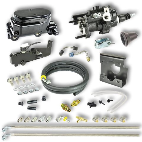 Master Cylinder and Booster - 1 in Bore - Dual Integral Reservoir - Hydro-Boost - Aluminum - Black Paint - GM Fullsize Truck 1967-72 - Kit