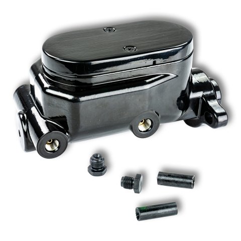 Master Cylinder - 1 in Bore - Slimline Style - Dual Integral Reservoir - Aluminum - Black Paint - Various Applications 1967-72 - Kit