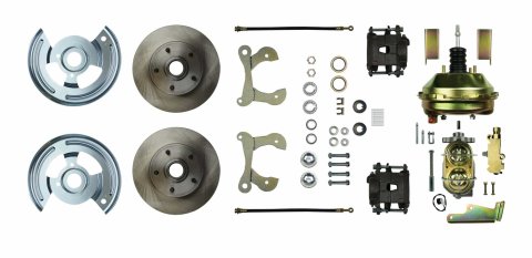 Brake System - Disc Conversion - Front - 1 Piston Caliper - 11.000 in Plain Rotors - Offset Hat - Iron - Natural - Chevy Fullsize Car 1955-57 - Kit