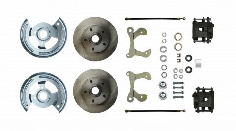 Brake System - Disc Conversion - Front - 1 Piston Caliper - 11.000 in Plain Rotors - Offset Hat - Iron - Natural - GM Passenger Car 1955-64 - Kit