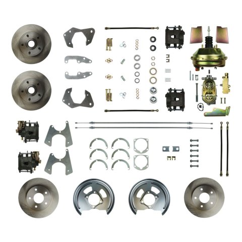 Brake System - Disc Conversion - Front - 1 Piston Caliper - 11.000 in Plain Rotors - Offset Hat - Iron - Natural - GM A-Body / B-Body 1965-68 - Kit
