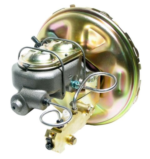Master Cylinder and Booster - 1 in Bore - Dual Integral Reservoir - 11 in OD - Single Diaphragm - Steel - Cadmium - GM A-Body / F-Body / X-Body 1967-74 - Kit