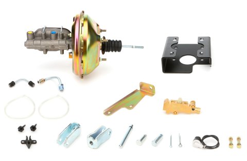 Master Cylinder and Booster - 1.125 in Bore - Dual Integral Reservoir - 11 in OD - Dual Diaphragm - Low Rise Booster Bracket - Steel - Cadmium Plated - GM Fullsize Truck 1967-72 - Kit