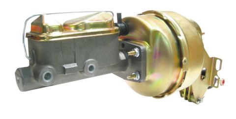 Master Cylinder and Booster - 1.063 in Bore - Dual Integral Reservoir - 8 in OD - Dual Diaphragm - Steel - Cadmium - Mopar A-Body 1970-76 - Kit