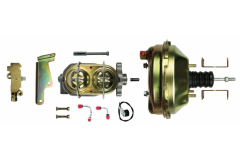Master Cylinder and Booster - 1 in Bore - Dual Integral Reservoir - 9 in OD - Single Diaphragm - Steel - Cadmium - GM A-Body / G-Body - Kit