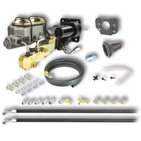 Master Cylinder and Booster - 1 in Bore - Dual Integral Reservoir - Hydro-Boost - Cast Iron - GM F-Body 1967-74 - Kit