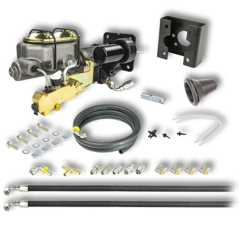 Master Cylinder and Booster - 1 in Bore - Dual Integral Reservoir - Hydro-Boost - Cast Iron - GM Fullsize Truck 1963-66 - Kit