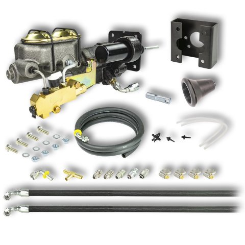 Master Cylinder and Booster - 1.125 in Bore - Dual Integral Reservoir - Hydro-Boost - Cast Iron - GM Fullsize Truck 1963-66 - Kit