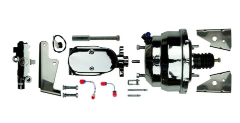 Master Cylinder and Booster - 1.125 in Bore - Dual Integral Reservoir - 8 in OD - Dual Diaphragm - Aluminum - Chrome - Various Applications - Kit