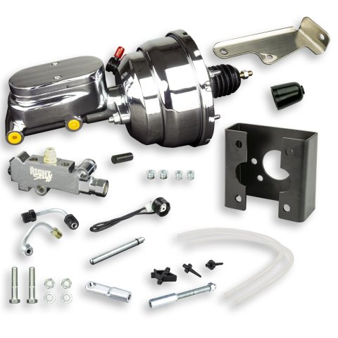 Master Cylinder and Booster - 1.125 in Bore - Dual Integral Reservoir - 8 in OD - Dual Diaphragm - Aluminum - Chrome Plated - GM Fullsize Truck 1963-66 - Kit