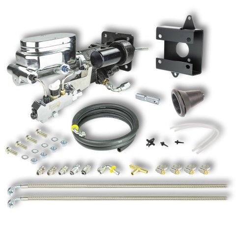 Master Cylinder and Booster - 1.125 in Bore - Dual Integral Reservoir - Hydro-Boost - Aluminum - Chrome Plated - GM Fullsize Truck 1960-62 - Kit