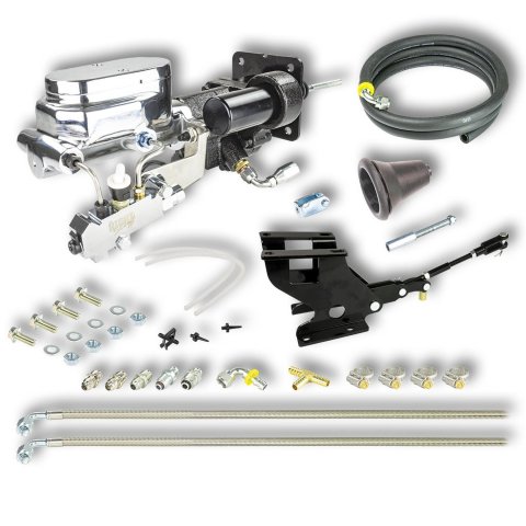 Master Cylinder and Booster - 1-1/8 in Bore - Dual Integral Reservoir - Hydro-Boost - Cast Iron - Chrome - GM Fullsize Truck 1967-72 - Kit