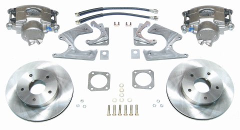 Brake System - Disc Conversion - Rear - 1 Piston Caliper - 11.000 in Plain Rotor - Offset Hat - Iron - Natural - Dana 60 / Mopar 8.75 in - Kit