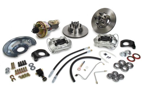 Brake System - Street Series - Disc Conversion - Front - 1 Piston Caliper - 11.000 in Rotors - Offset Hat - Iron - Natural - Ford Mustang 1964-66 - Kit