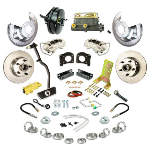 Brake System - Power Disc Conversion - Front - 4 Piston - 11.00 in Rotors - Offset Hat - Aluminum - Black Powder Coat - Ford Mustang 1967-69 - Kit