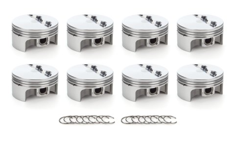 Piston - AutoTec - Forged - Flat Top - 4.125 in Bore - 1.5 x 1.5 x 3.0 mm Ring Grooves - Minus 5.00 cc - Coated Skirt - Small Block Chevy - Set of 8