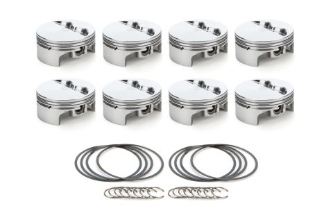 Piston - AutoTec - Forged - Flat Top - 4.155 in Bore - 1.5 x 1.5 x 3.0 mm Ring Grooves - Minus 5.00 cc - Coated Skirt - Small Block Chevy - Set of 8