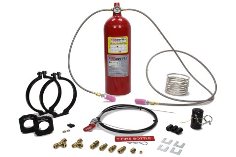 Fire Suppression System - Fire Bottle - Automatic / Manual - novec 1230 - SFI Rated - 10.0 lb Bottle - Fittings / Hose / Manual Head / Mount / Pull Cable - Kit