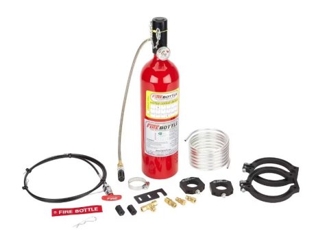 Fire Suppression System - Fire Bottle - Automatic / Manual - SFI 17.3 - 5.0 lb Bottle - Fittings / Hose / Manual Head / Mount / Pull Cable - Kit