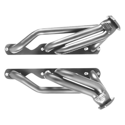 Headers - Shorty - 1.5 in Primary - 2.5 in Collector - Hardware Included - Steel - Natural - Small Block Chevy - V8 Swap - GM Compact SUV / Truck 1982-2005 - Pair