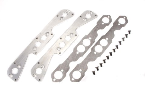 Header Flange Adapter - 0.313 in Thick - 1.25 in Round Port - Aluminum - Natural - Small Block Chevy to Stahl Pattern - Pair