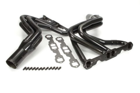Headers - Street Stock - 1.625 in Primary - 3 in Collector - Gaskets / Hardware Included - Steel - Black Paint - Stock Clip Metric 1978-87 - Small Block Chevy - Pair