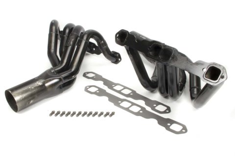 Headers - IMCA Modified - 1.75 to 1.875 in Primary - 3.5 in Collector - Gaskets / Hardware Included - Steel - Black Paint - Small Block Chevy - Pair