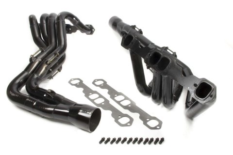 Headers - IMCA Modified Tri-Y - 1.75 to 1.875 in Primary - 3.5 in Collector - Gaskets / Hardware Included - Steel - Black Paint - Small Block Chevy - Pair