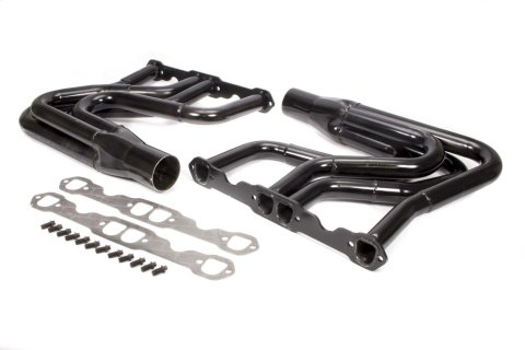 Headers - DIRT Modified - 1.625 to 1.75 in Primary - 3 in Collector - Gaskets / Hardware Included - Steel - Black Paint - Small Block Chevy - Pair