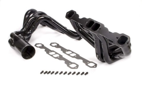 Headers - IMCA Modified - 1.75 in Primary - 3.5 in Collector - Gaskets / Hardware Included - Steel - Black Paint - Small Block Chevy - Pair