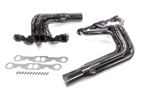 Headers - IMCA Modified - 1.75 to 1.875 in Primary - 3.5 in Collector - Gaskets / Hardware Included - Steel - Black Paint - Small Block Chevy - Pair