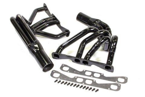 Headers - IMCA Modified - 1.75 to 1.875 in Primary - 3.5 in Collector - Gaskets / Hardware Included - Steel - Black Paint - Small Block Chevy - Pair