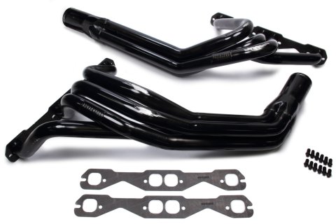 Headers - Dirt Late Model - 1.625 in Primary - 3 in Collector - Gaskets / Hardware Included - Steel - Black Paint - Small Block Chevy - Pair