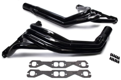 Headers - IMCA Modified - 1.625 to 1.875 in Primary - 3 in Collector - Gaskets / Hardware Included - Steel - Black Paint - Small Block Chevy - Pair