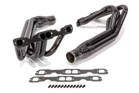 Headers - Dirt Late Model - 1.625 to 1.75 in Primary - 3 in Collector - Gaskets / Hardware Included - Steel - Black Paint - Small Block Chevy - Pair
