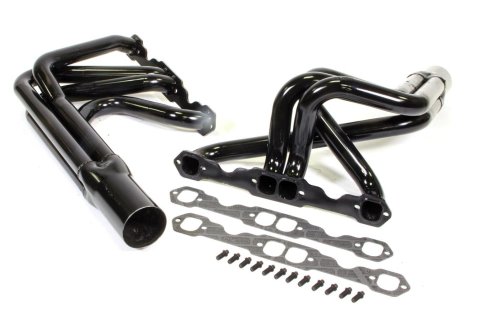 Headers - IMCA Modified - 1.75 in Primary - 3.5 in Collector - Gaskets / Hardware Included - Steel - Black Paint - Small Block Chevy - Pair