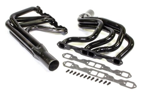 Headers - IMCA Modified - 1.625 in Primary - 3 in Collector - Gaskets / Hardware Included - Steel - Black Paint - Small Block Chevy - Pair