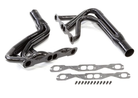 Headers - IMCA Modified - 1.625 in Primary - 3 in Collector - Gaskets / Hardware Included - Steel - Black Paint - 602 Crate - Small Block Chevy - Pair
