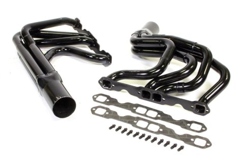 Headers - IMCA Modified - 1.625 to 1.75 in Primary - 3.5 in Collector - Gaskets / Hardware Included - Steel - Black Paint - Small Block Chevy - Pair