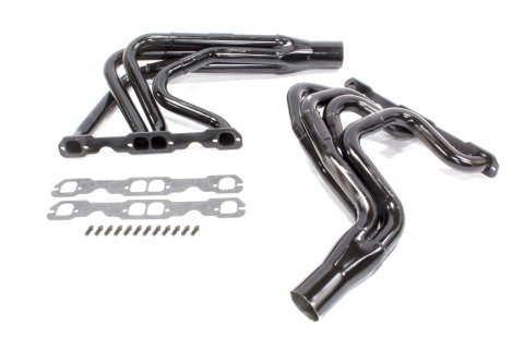 Headers - IMCA Modified - 1.625 to 1.75 in Primary - 3 in Collector - Gaskets / Hardware Included - Steel - Black Paint - Small Block Chevy - Pair