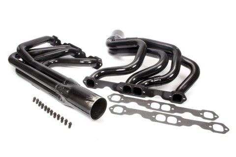 Headers - IMCA Modified - 1.75 in Primary - 3.5 in Collector - Gaskets / Hardware Included - Steel - Black Paint - Small Block Chevy - Pair